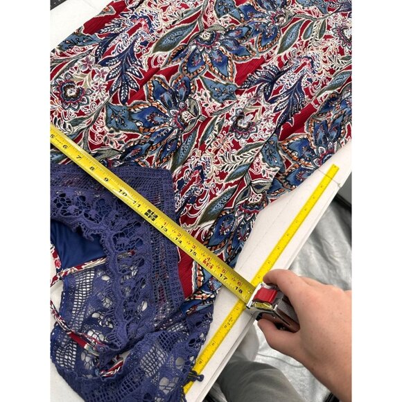 Xhiliration Navy Floral Print Lace-Trimmed Sleeveless Dress L Off Shoulder Boho - Picture 5 of 6